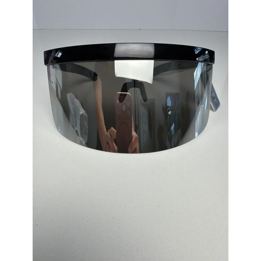 Luxe P30353-CM Shield Sunglasses Black Silver Mirror Oversized Visor Shades
